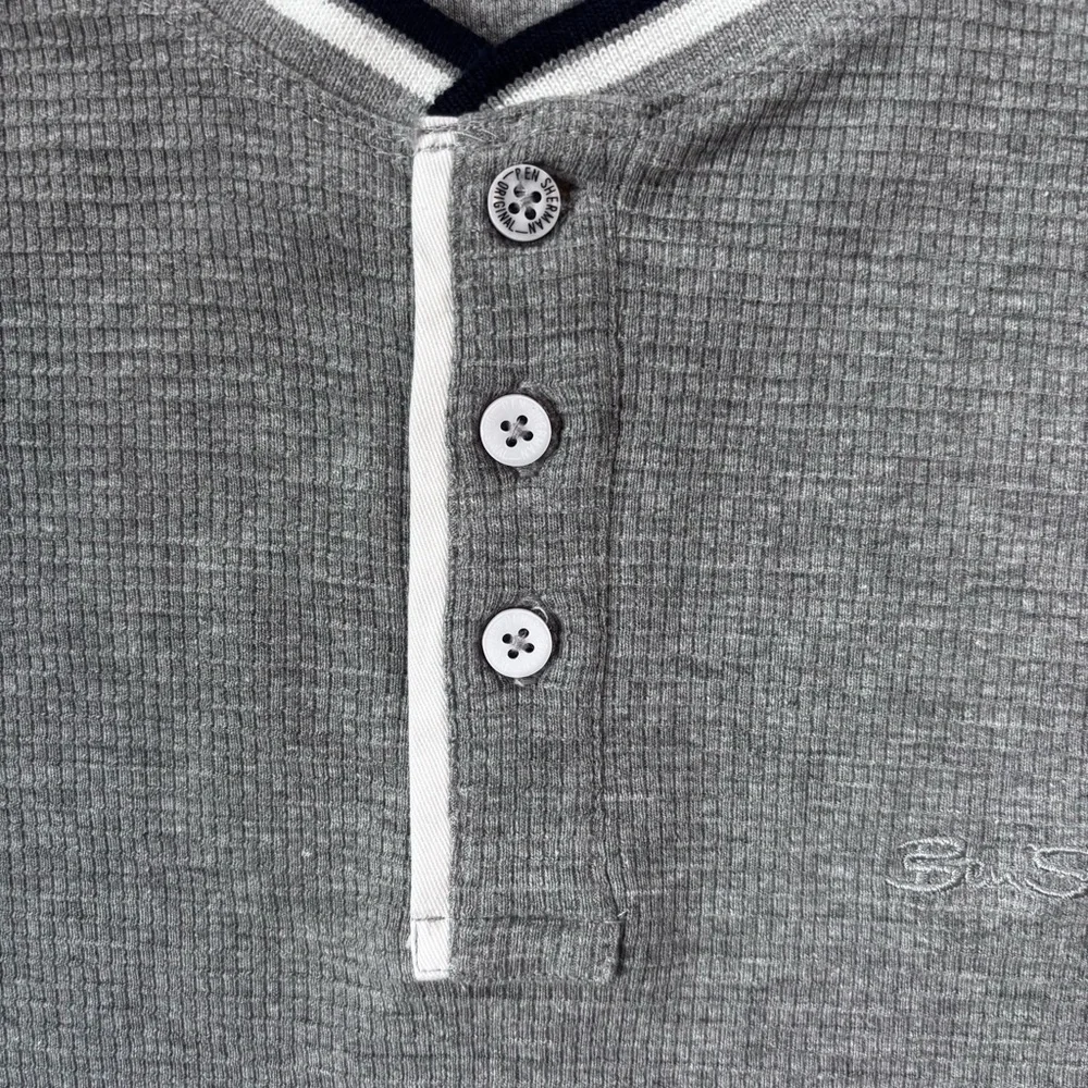 Ben‎ Sherman Men's Henley Gray Blue Waffle Knit Size XL Classic Casual Preppy